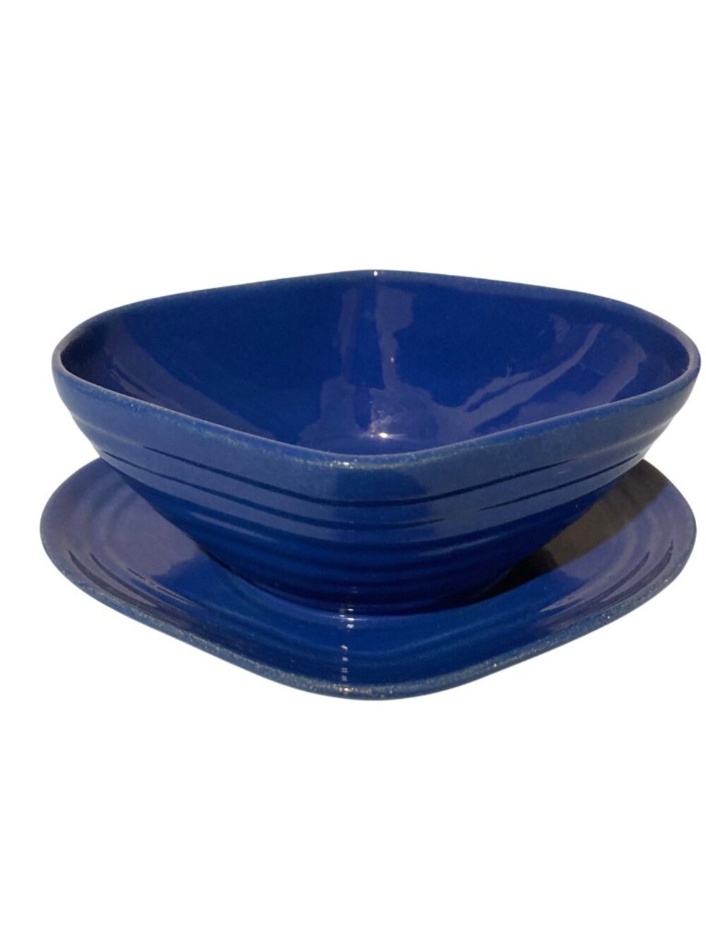 Vintage Bauer Pottery Gravy Boat Underplate Cobalt Blue Ring Pattern